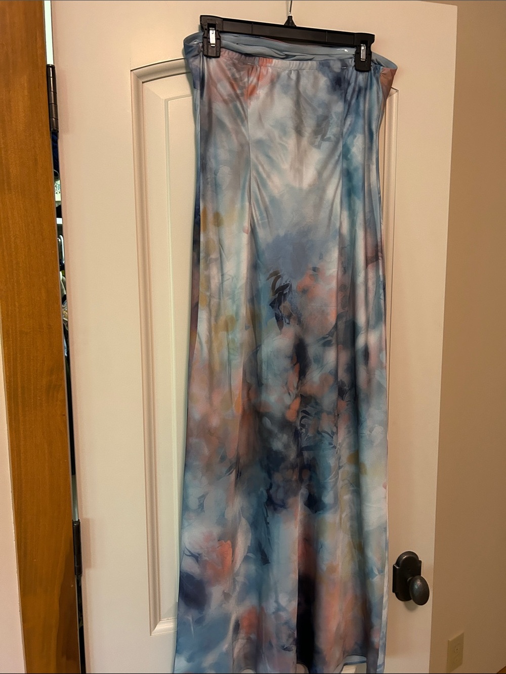 Anthropologie Blue and Coral Watercolor Floral Strapless Midi Dress. Wearing Art - Picture 4 of 7